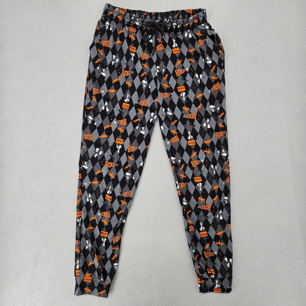 Peanuts Large Halloween Snoopy Argyle Jogger Pajama Pants Black Orange